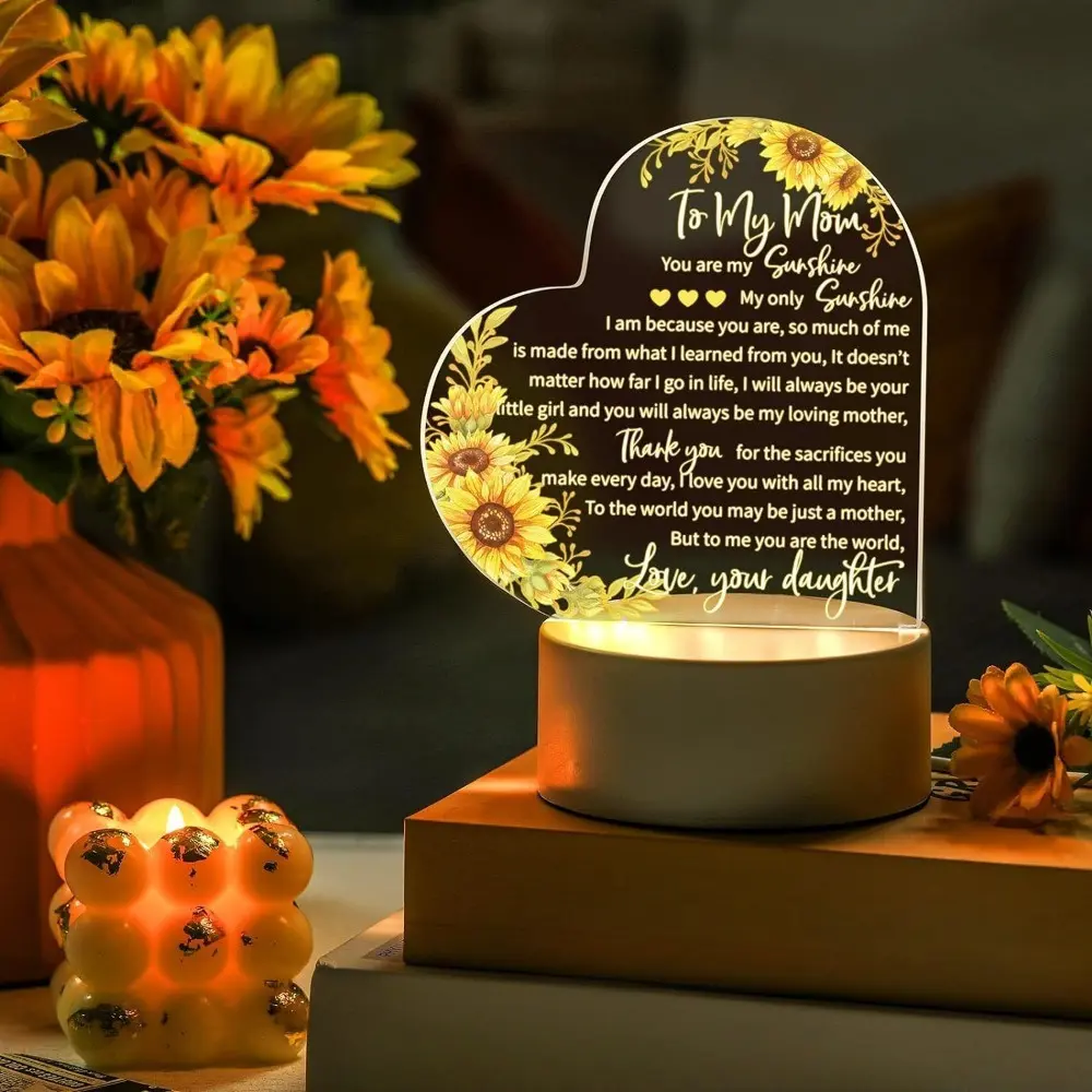 You Are My Sunshine Mom Gift LED Night Light - Clear Acrylic Plaque with Wooden Base small holiday decorative party decor farmhouse style table decor spooky halloween d graduation solar pumpkin ghost light for in laws Giant Inflatable Decoration cup dress