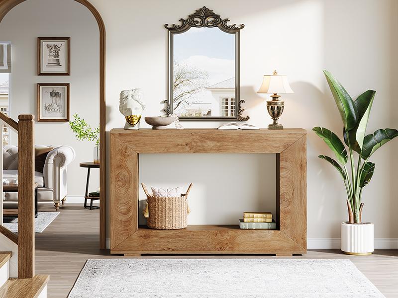 Tribesigns Rustic Farmhouse Console Table with Large Storage Space for Living Room, Hallway, Stairway - Solid Wood Entryway Table