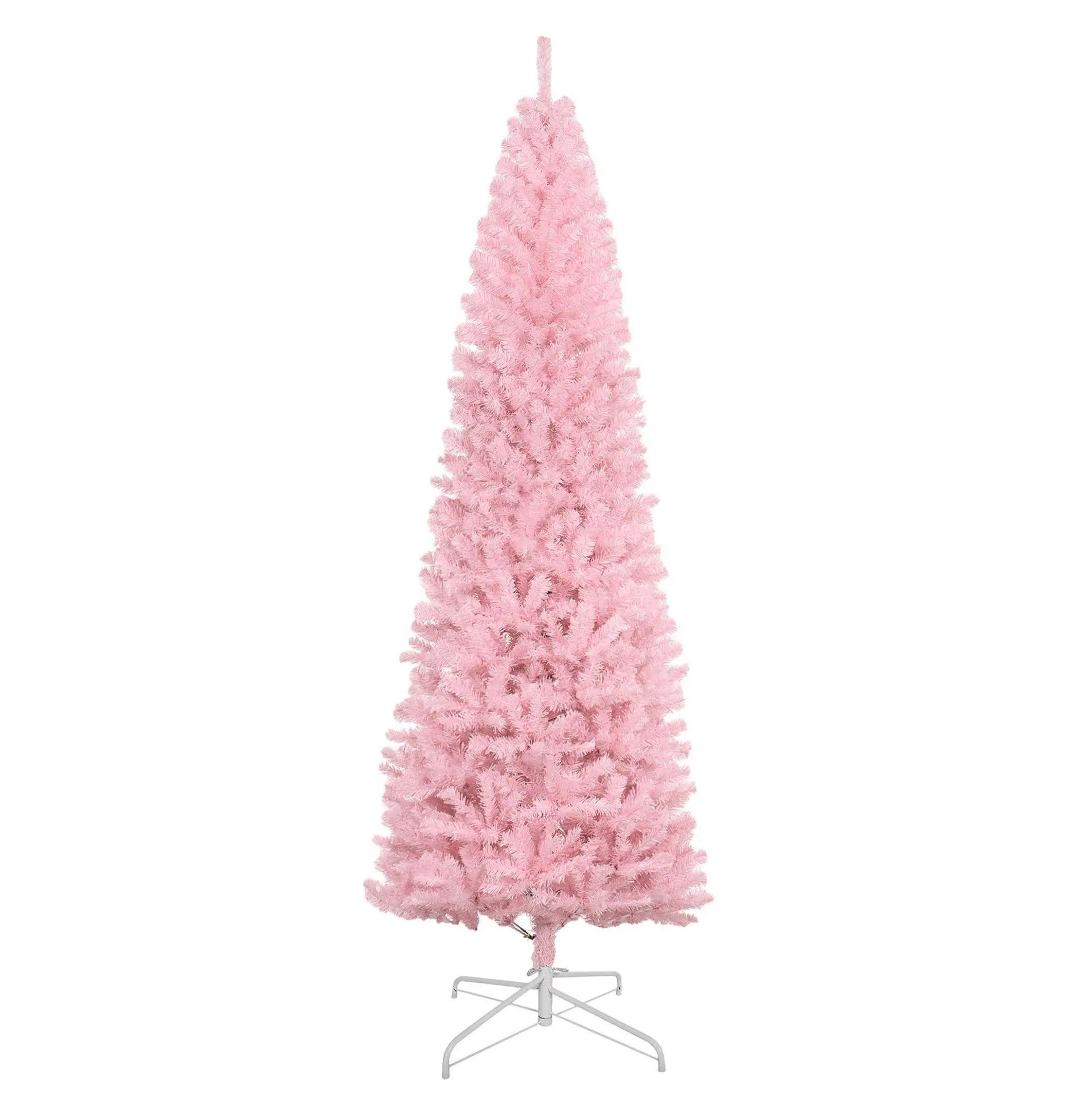 8" Pink Plastic Douglas Fir Pencil Artificial Christmas Tree with 1168 Tips, Steel Frame Home & Festive Party Supply