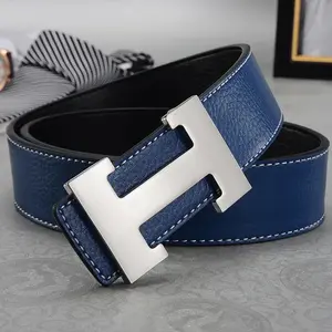 Men's genuine leather belt, trendy letter buckle, light luxury, high-end fashion, simple, durable, slim-fit belt