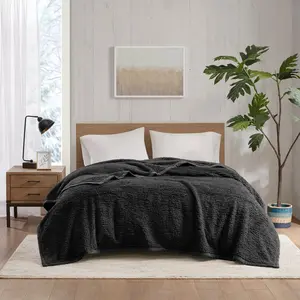 360 Stand Warm Burlington Berber Blanket, King Size, Black, 108x90x0.25 in., Model WR51-3915, Warm Blanket