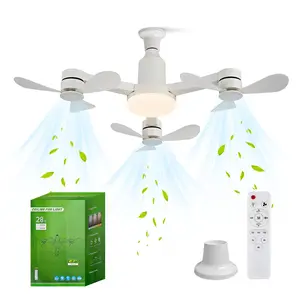 E27 Socket Ceiling Fanlights with Remote Control, 3 Head Drone Fan Lamp with Extended Pole and Base, Adjustable Brightness, 3 Speeds, Bedroom and Small Room