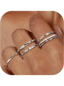 5Pcs Rings Women, Silver Gold Rings for Women Stackable Rings Stack Thumb Ring with CZ Minimalist Wedding Eternity Engagement Ring Jewellery with Gift Box