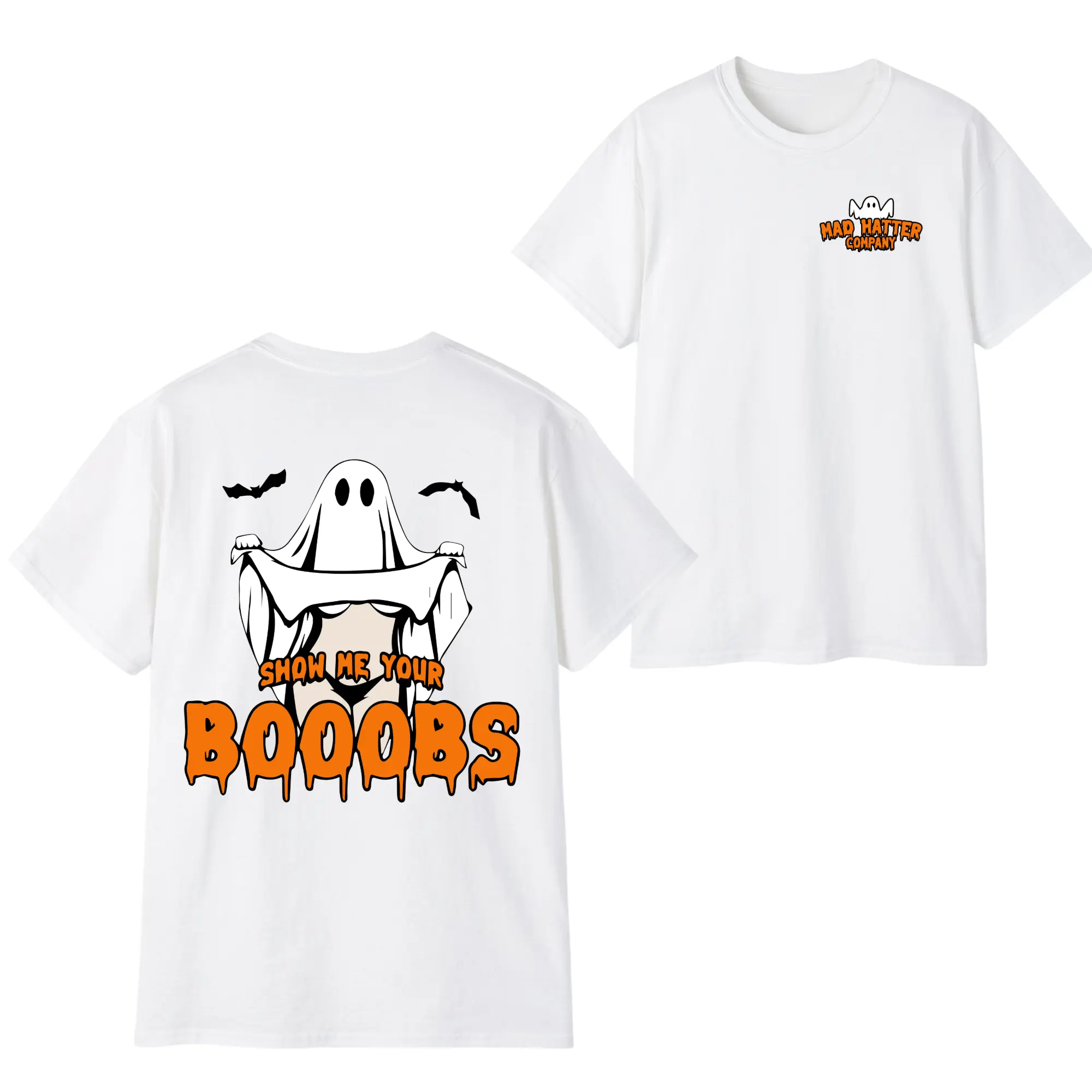 Show Me Your BooBie 2-Sided T-Shirt, Funny Halloween Ghost Graphic Tee for Men Women, Vintage Spooky Season Shirt, Cute Boo Humor Party Tee, Halloween Costume Casual Streetwear, Good Graphic Tees