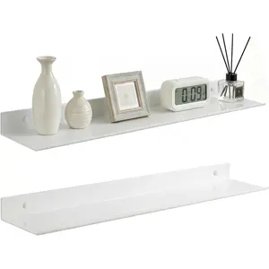 White Floating Shelves, Wall Shelf, Metal Square Shelf for Display Collection, , Wall Mounted, White, 24 inch, Set of 2