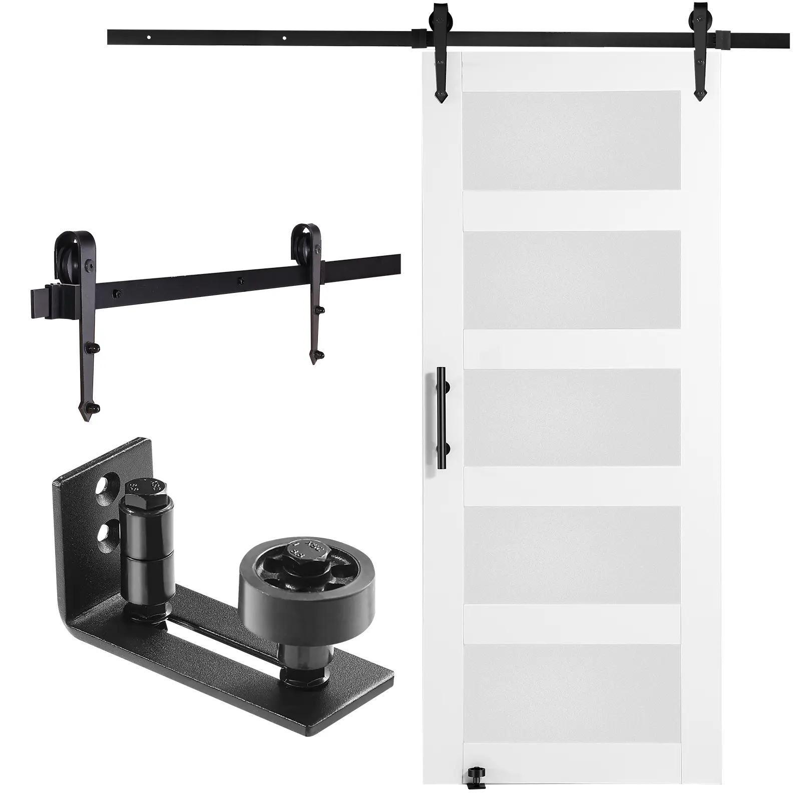 【Summerfinds】VEVOR Barn Door and Hardware Kit 30" x 84" Wood and Glass Sliding Barn DoorSmoothly and QuietlyBarn Door Kit with 8-in-1 Floor Guide and Door HandleSpruce Wood Slab and Frosted Glass