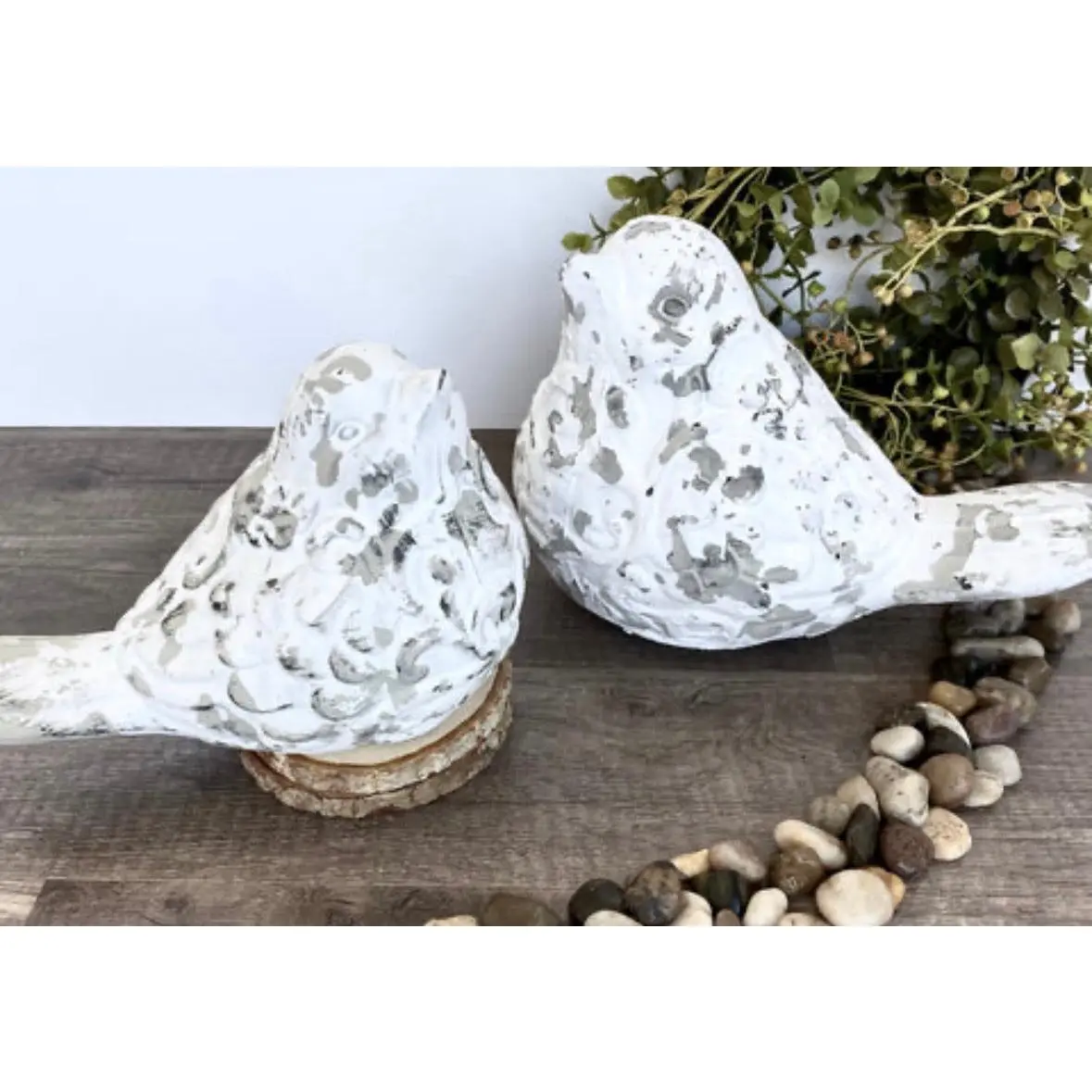 Shabby Chic Whitewashed Ceramic Bird Figurine