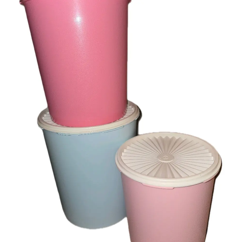Tupperware Pastel Edition Canisters Set of 3 Variety Size Baby Pink Hot Pink Blue Maintain Freshness Practical Storage