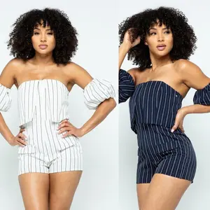 Layla stripe Off Shoulder Romper Womenswear