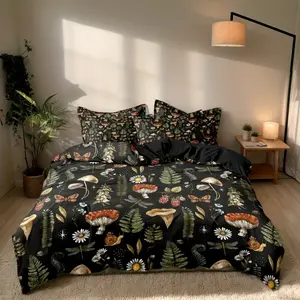 3-Piece set, polyester, mushroom printed bedding quilt set, suitable for bedrooms and guest rooms. Soft and comfortable quilt cover, gift for family and friends (1 * quilt cover + 2 * pillowcase, without core)