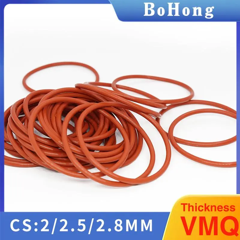 CS2/2.5/2.8mm Red VMQ Thickness Silicon Rubber O-rings Seals Gasket Washer Temperature Resistant Waterproof Soft Silicone Ring