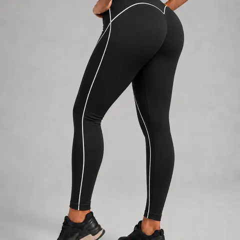 CatchHalo UltraSculpt Seamless Yoga & Workout Leggings with Vertical Contour Lines - High-Waist Sculpt Scrunch Pants for Multi-Sport Activities