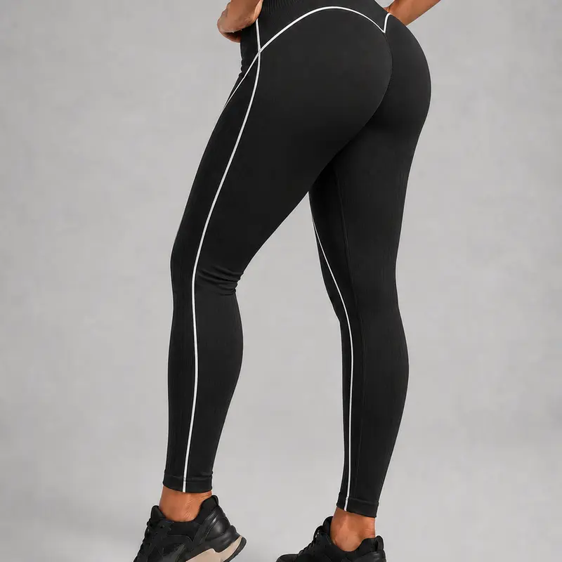 CatchHalo UltraSculpt Seamless Yoga & Workout Leggings with Vertical Contour Lines - High-Waist Sculpt Scrunch Pants for Multi-Sport Activities
