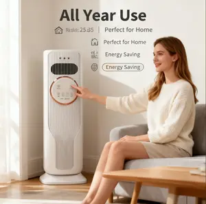 All Year Usage Portable No Blade Tower Fan, Evaporative Cooler & Space Heater 2 In 1 Appliance, Add Ice Or Tap Water For Cool Breeze, 3 Fan Speeds 2 Heat Levels With Remote For Home Indoor Daily Placement