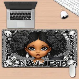1pc Custom Name Girl in Black Frame HD Printed XXL Mousepad - Ergonomic Desk Mat for PC Gamers, Multi-Functional Computer Accessory with Skull & Rose Design, Perfect Gift for Family & Friends, Mouse Pads for Desk