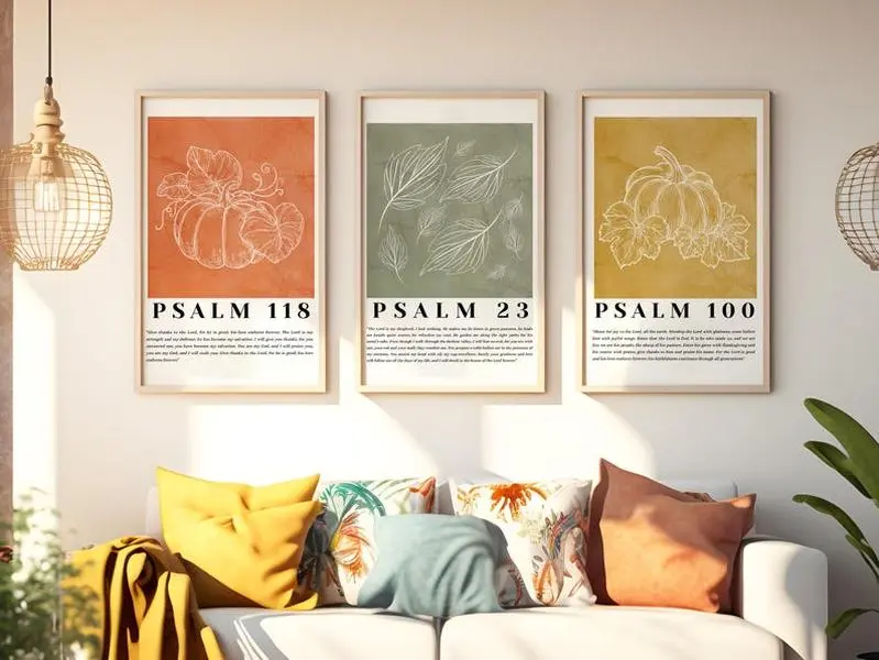 Set of 3 - Autumn Scripture Art Prints: Thanksgiving Pumpkin Farmhouse Décor Poster