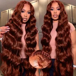 Reddish Brown Lace Front Wigs Human Hair Body Wave 13x6 HD Lace Front Wig Human Hair 180% Density Wear and Go Glueless Auburn Wigs Human Hair Pre Plucke Brown Wigs for Women 36 Inch