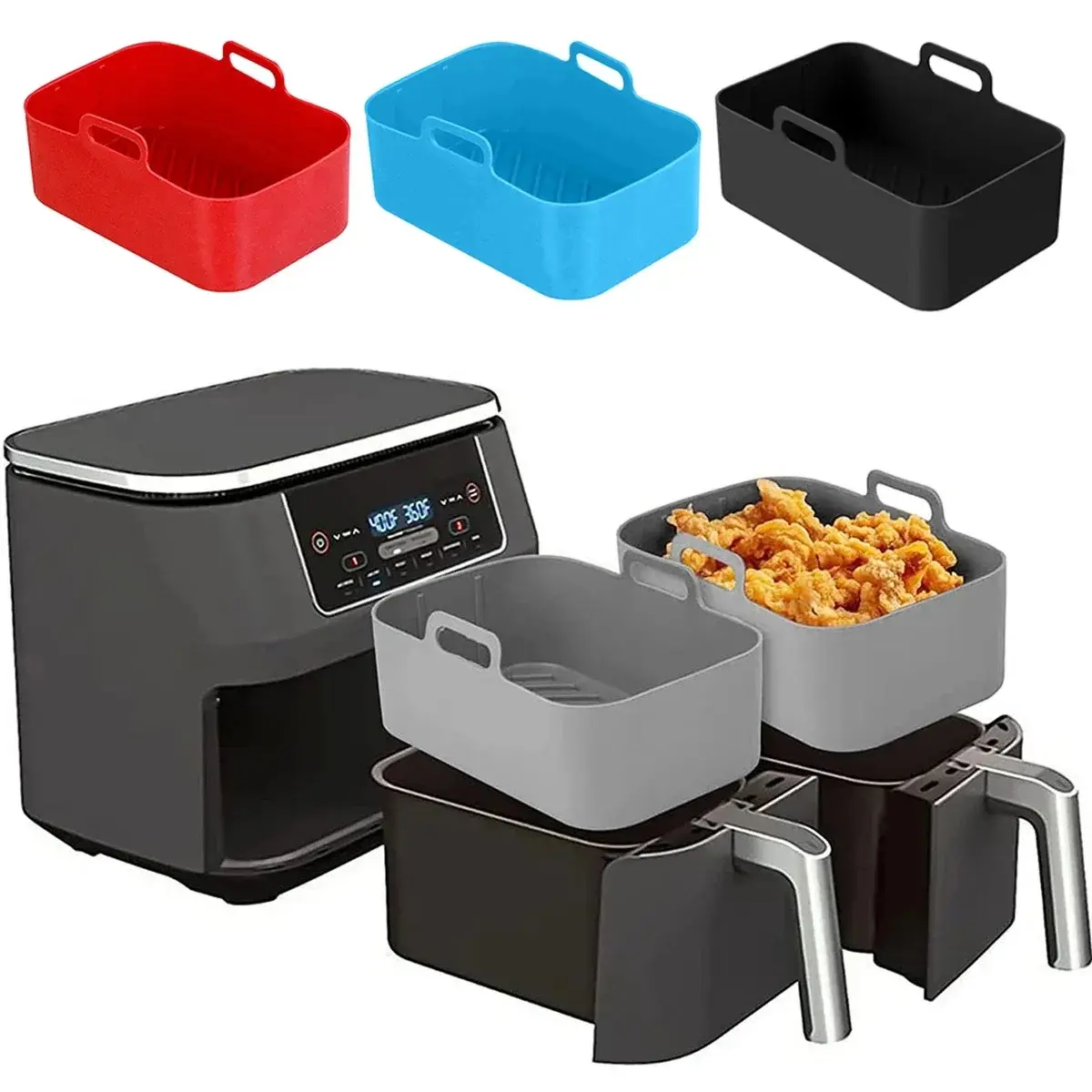 Air Fryer Silicone Pot, 2pcs Reusable Air Fryers Liners, Oven Baking Tray, Home Kitchen Air Fryer Accessories, Household Kitchen Set, Air Fryer Accessory Set