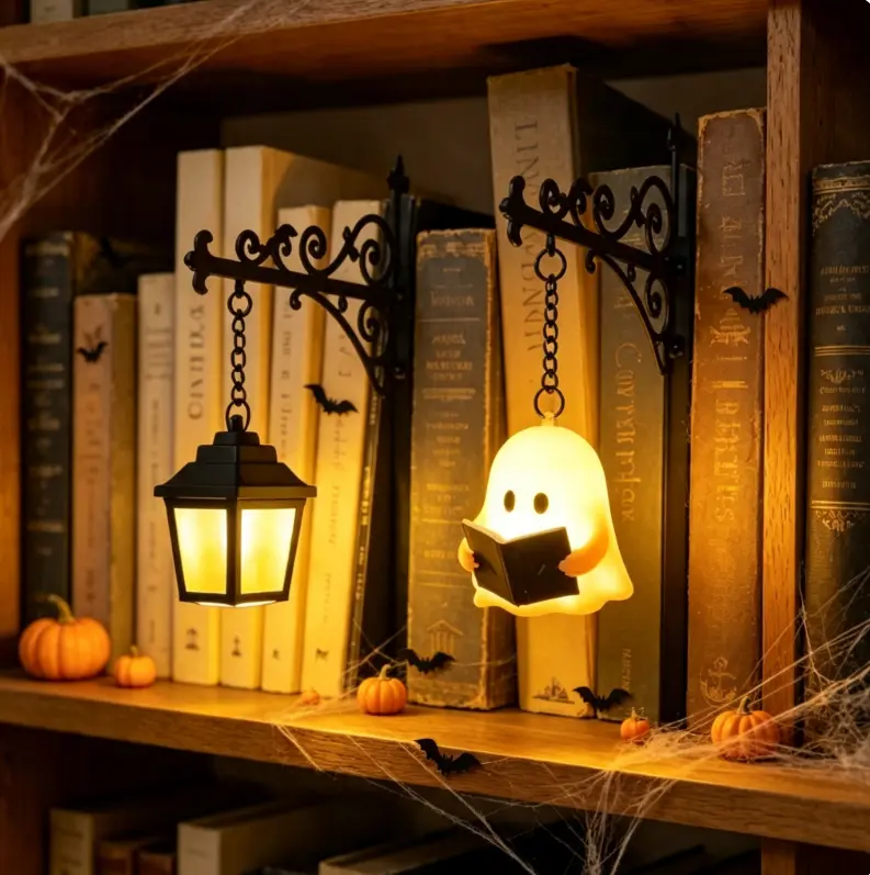 Library Lantern-Decorative Bookshelf Lighting, Miniature Hanging Shelf Lamp, Warm LED Nightlight, Reading Nook Literary Decor,Halloween decorations
