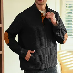 Grandclad Mens Pullover Casaul Long Sleeve Waffle Knit Sweatshirt with Kanga Pocket