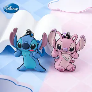 1PC Disney Stitch Angel Keychain Officially Licensed Collectible Cute Pet Animal Anime Keyring Backpack Decoration Car key Pendant Desk Ornament PVC Soft Rubber Gift