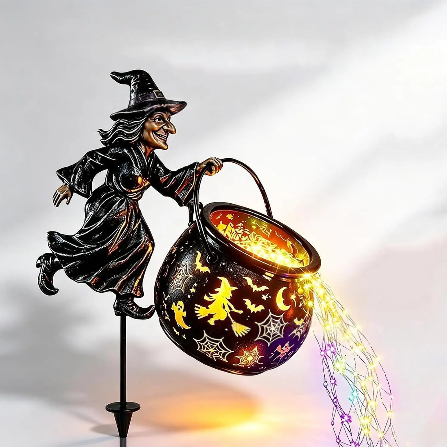 Halloween Witch Cauldron Garden Light, Solar Powered Witch Pot Light, Spooky Outdoor Garden Decor, Halloween Yard & Porch Decoration