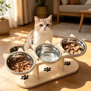 3-in-1 Pet Bowl Set – Raised Cat & Dog Feeder with 3 Stainless Steel Bowls, Adjustable Height, Space-Saving water