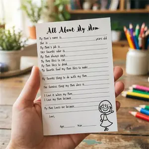 10 Mother's Day Interactive Questionnaire Cards, Mothers Day Cards, Fun Party Cards, Creative Fill-In Poster, DIY Surprise Gift, Coloring Activity for Kids, School Supplies