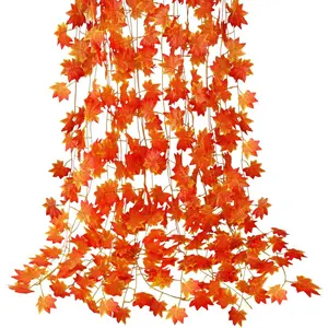 12 Pack Fall Leaf Garland, Hanging Vines Garland Artificial Fall Maple Leaves Garland Thanksgiving Decor for Home Wedding Fireplace Party