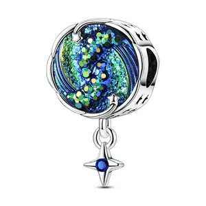 MULA Galaxy Nebula Beads, 925 Silver-plated with Resin Glitter and Cubic Zirconia - Compatible with Pandora Bracelets and Necklaces, Ideal Gift for Women, Girls, Space Lovers
