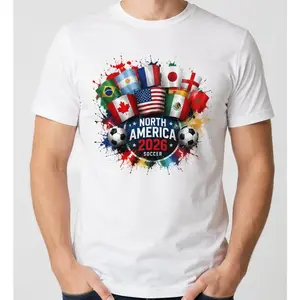 Men's North America 2026 Soccer Flag Graphic T-Shirt, Short Sleeve Athletic Tee