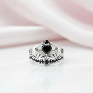 Claddagh Wedding Ring Set in Purple Diamond Option