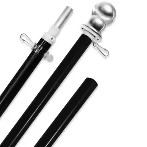 6ft Aluminum Wall Mount Garden Flag Pole, 2-Section Design, Ball Joint, Free-Spinning (Black)
