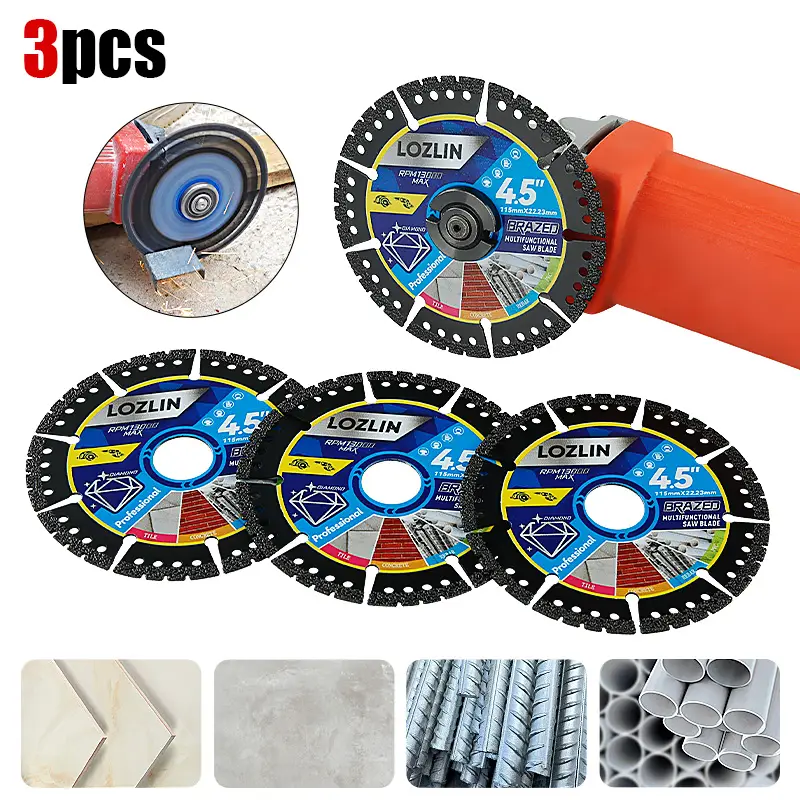 3PCS 4.5"(115MM) Diamond Multi-purpose Saw Blades for Marble, Quartz, Stone, Tile, Metal, Plastic Angle Grinder Cutting Saw Blades Power Tool