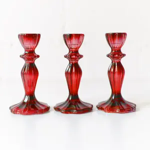 Glass Candlestick Holder in Red, from Talking Tables
