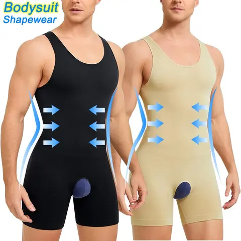 Men's Slim-Fitting Shapewear Vest Bodysuit - Menswear One Size Tops & Shorts Match, Waist Reducing, Tummy Control, Chest Compression, Breathable Soft Stretch Fabric, Business Gym-to-Office Ready