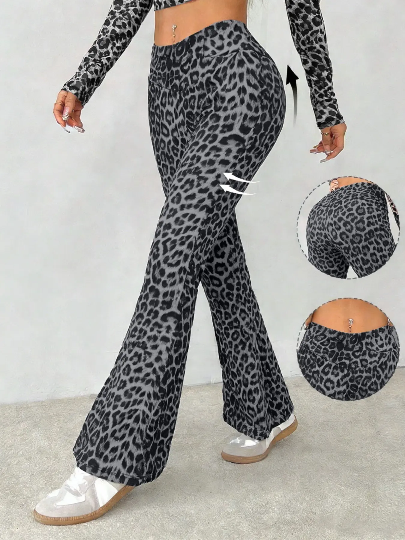 Women's Leopard Print Flared Pants, Stylish and Comfortable American Girlfriend Fit, Trendy Fashion for Everyday Wear