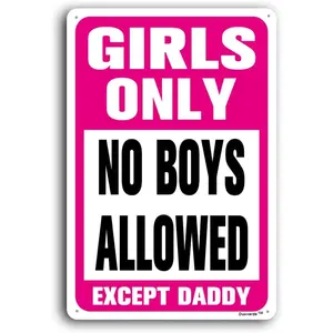 Girls' "No Boys Allowed Except Daddy" Metal Sign, Colorful Cute Pink Nursery Wall Decor, Funny Gift Door Plaque for Girls' Bedroom Wall Art Sign Acrylic Decoration Sign
