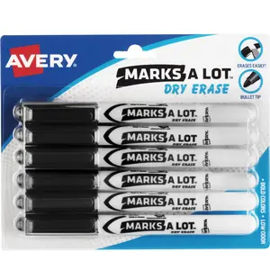 Avery Marks A Lot Pen-Style Dry Erase Markers, Bullet Tip, Black, 6 Pack (24483)