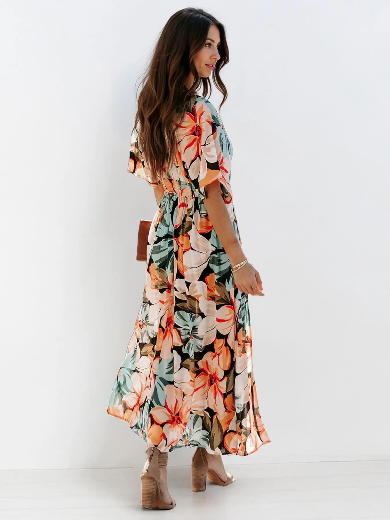 Women's Floral Print Deep V Neck Split Hem Maxi Dress, Casual Elegant  Fashion Long Dress for Daily Outdoor Wear, Ladies Dress for Summer  Tropical, Bohemian Romantic Dress - TikTok Shop