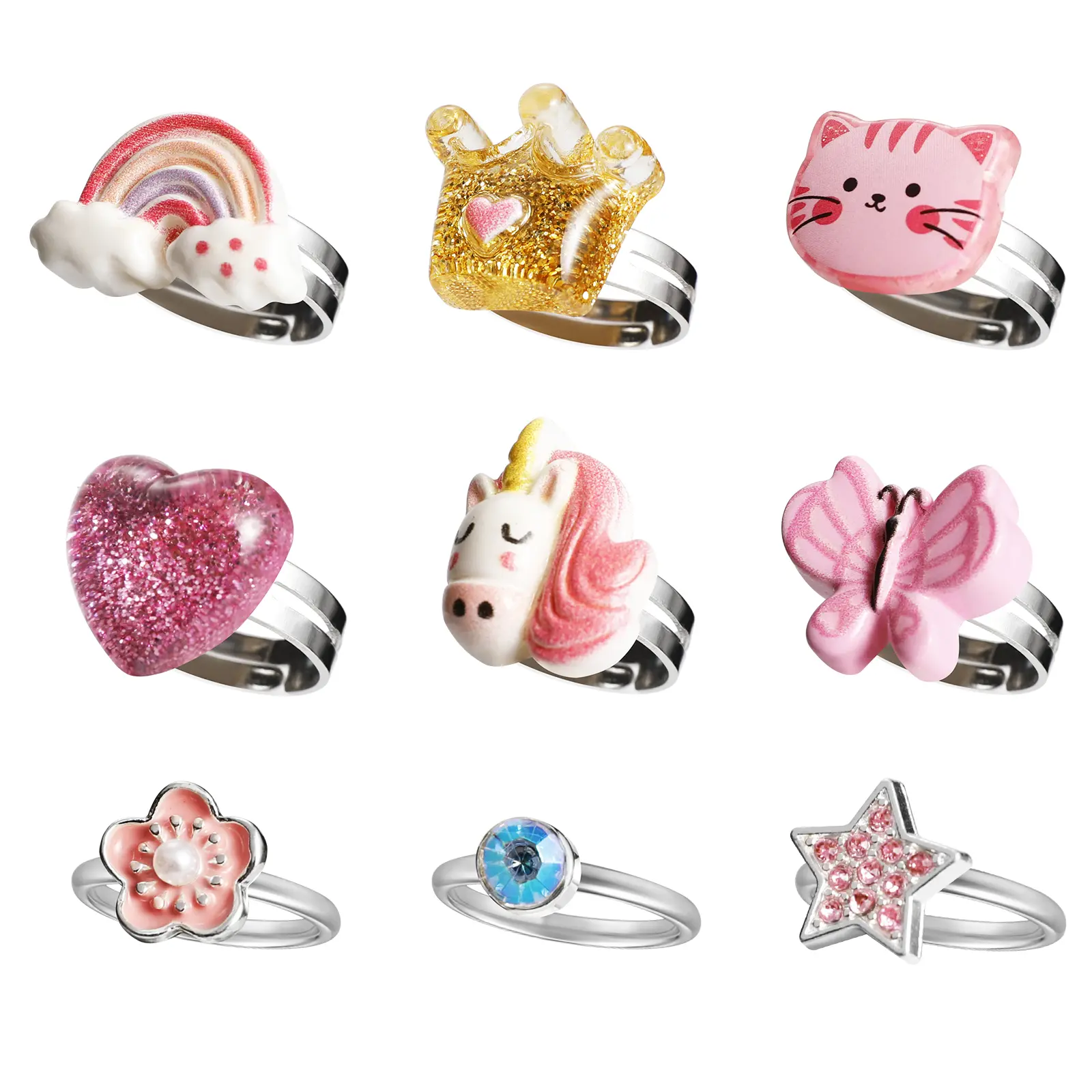Melbelia Little Jewel Rings, Adjustable Jewelry Rings in Box, Pretend Play and Dress Up Rings, No Duplication Birthday or Holiday Gifts for  Toys