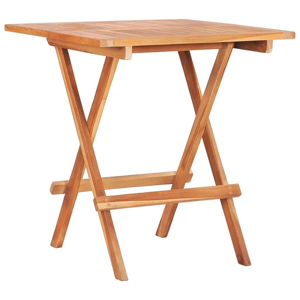 Folding Bistro Table 23.6X23.6 in Solid Teak Wood Rustic Design Indoor Outdoor Dining For Two Patio Wooden Compact Garden Furniture Small 48996