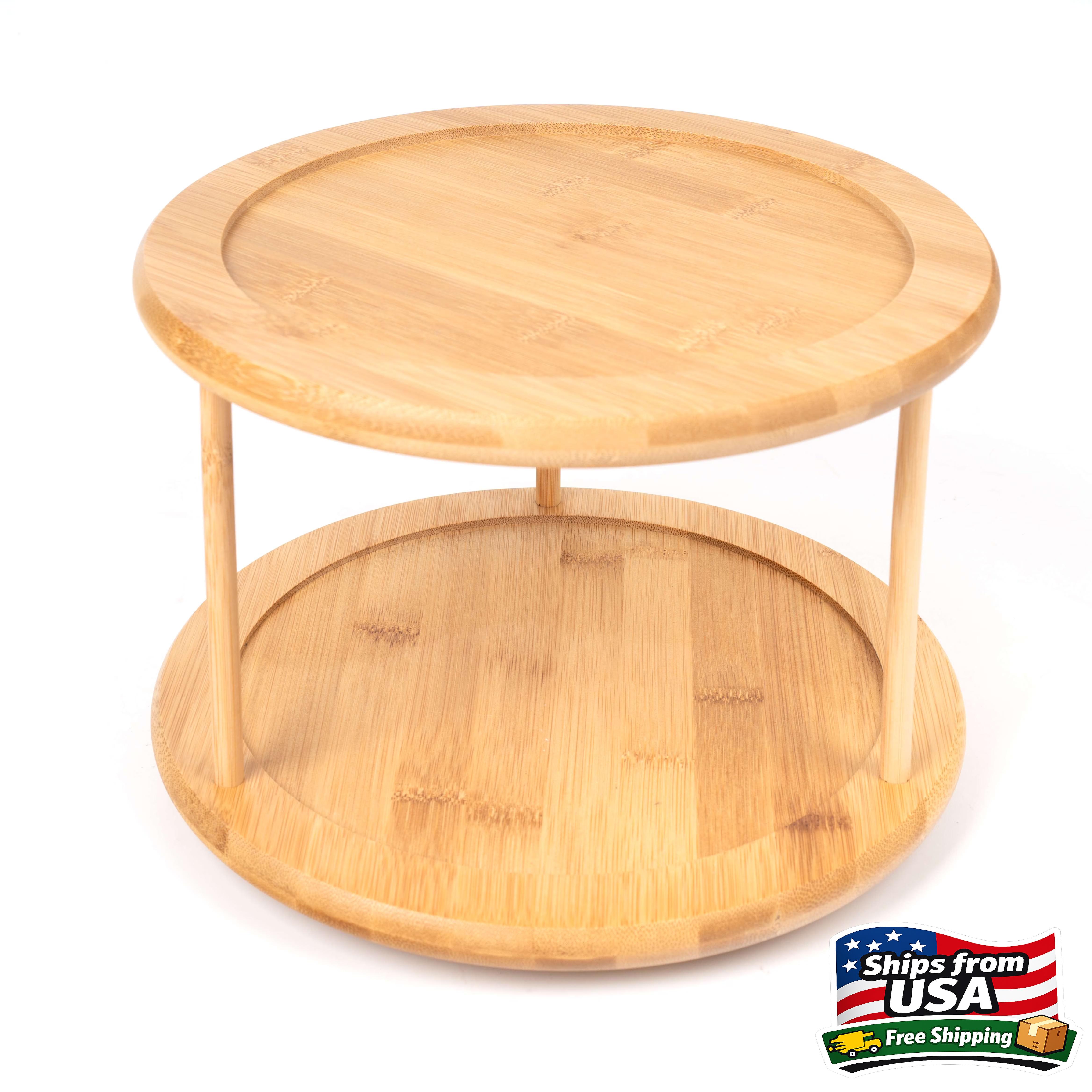 BHG Kitchen Organizer Bamboo Turntable 2-Tier Spice Rack, 10.04 DIA x 6.89 in