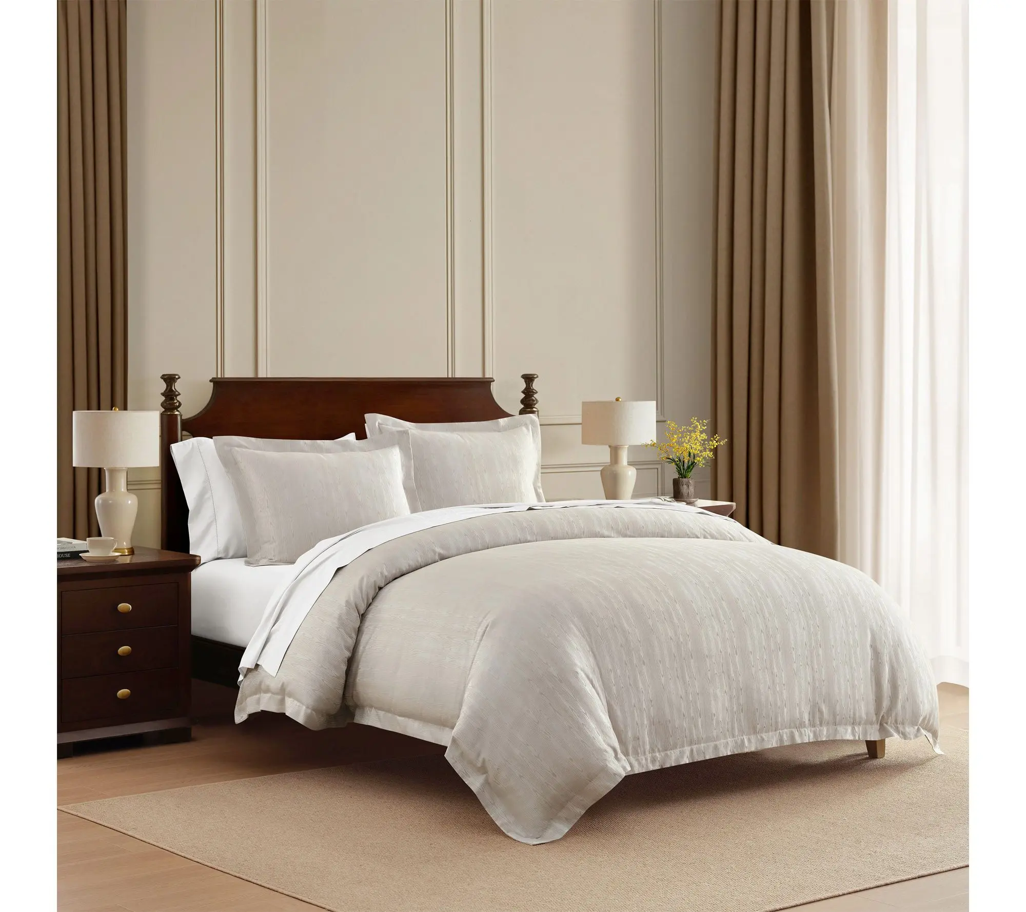 Martha Stewart Faux Bois Silver Cotton Blend King Duvet Set