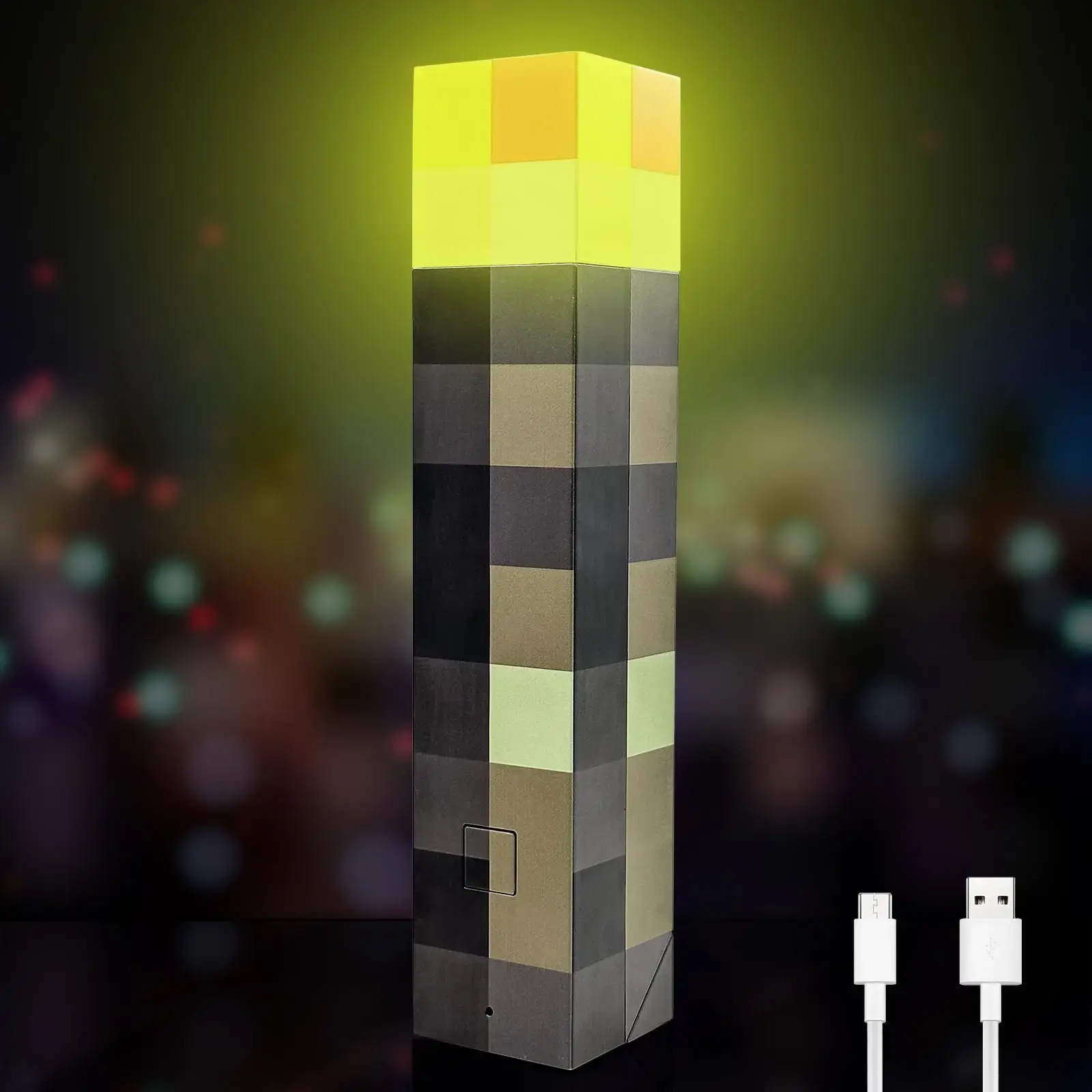Pixel Block Torch Lamp – 4-Color LED, USB Rechargeable, Handheld & Wall Mount – Fun Night Light for Bedroom, Desk & Gaming Room – Cool Gifts for Girls, Boys, New Year & Birthday