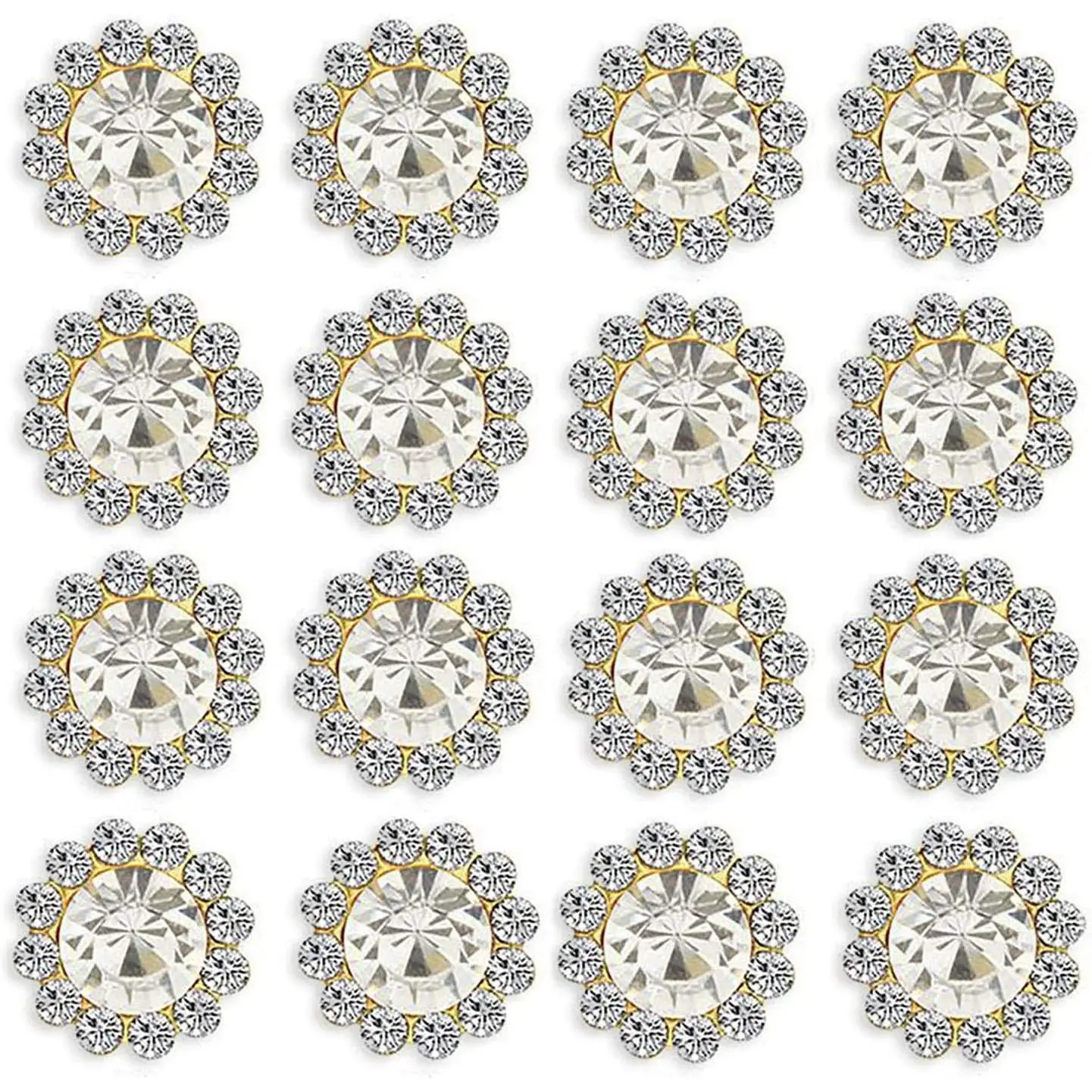 50-Count 12mm Sparkly Synthetic Flatback Shining Rhinestone Buttons - Decorative Rhinestone Design Sewing Embellishments for Flower Headbands, Wedding Decor, Dress Accessories
