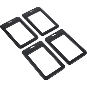 4pcs Vertical Sliding Card Holder Badge Protector, Black Plastic Double-Sided Id Badge Holder Sleeve for Work Cards and Transit Passes