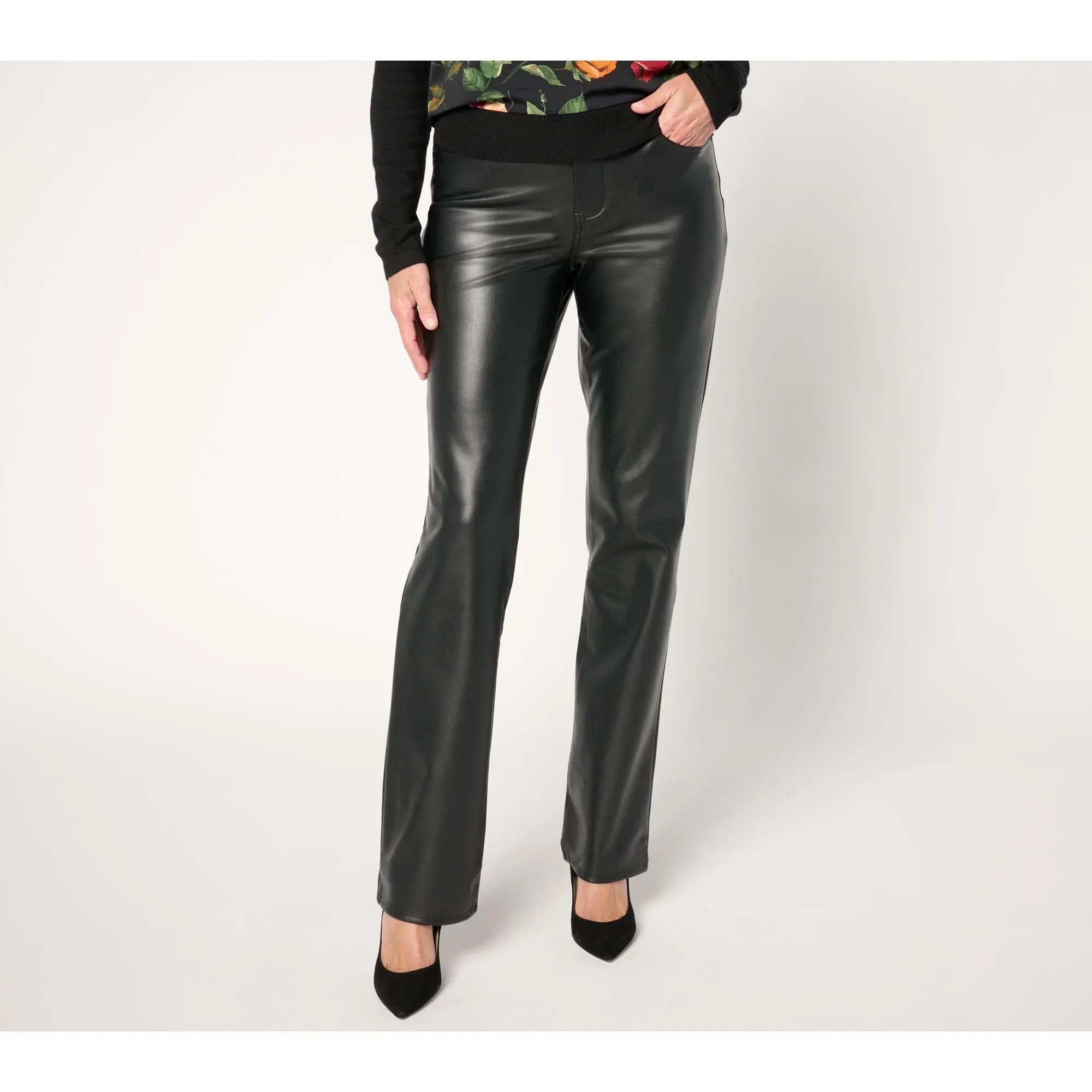 NYDJ Marilyn Straight Faux Leather Pant - Black