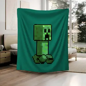 1Pc MINEc Creeper Digital Pattern Printed Flannel Blanket, Digital Printed Flannel Fleece Blanket Non-woven polyester fabric Four Seasons Charming Style Flannel Throw Blankets