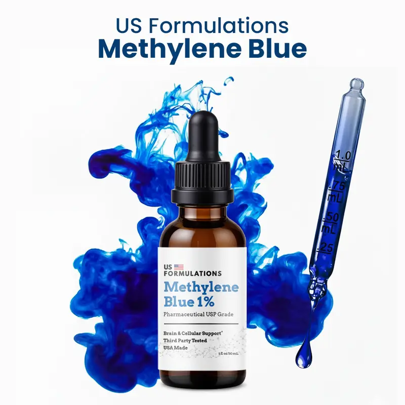 US Formulations Methylene Blue 1% - Pharmaceutical Grade Ultra Pure Cognitive & Cellular Boost for Enhanced Mitochondrial Health Brain Boosting Effects